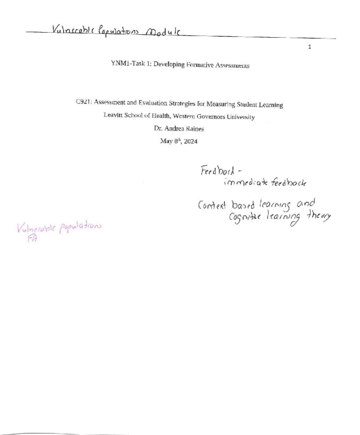 C921: Formative Assessment Quiz for Vulnerable Populations Module 1 ...