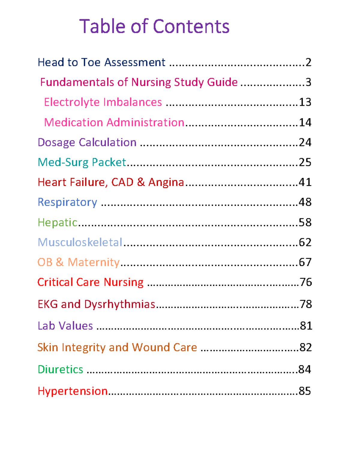 Cece's Study Guides Part 1: Nursing Fundamentals & Assessments - Studocu