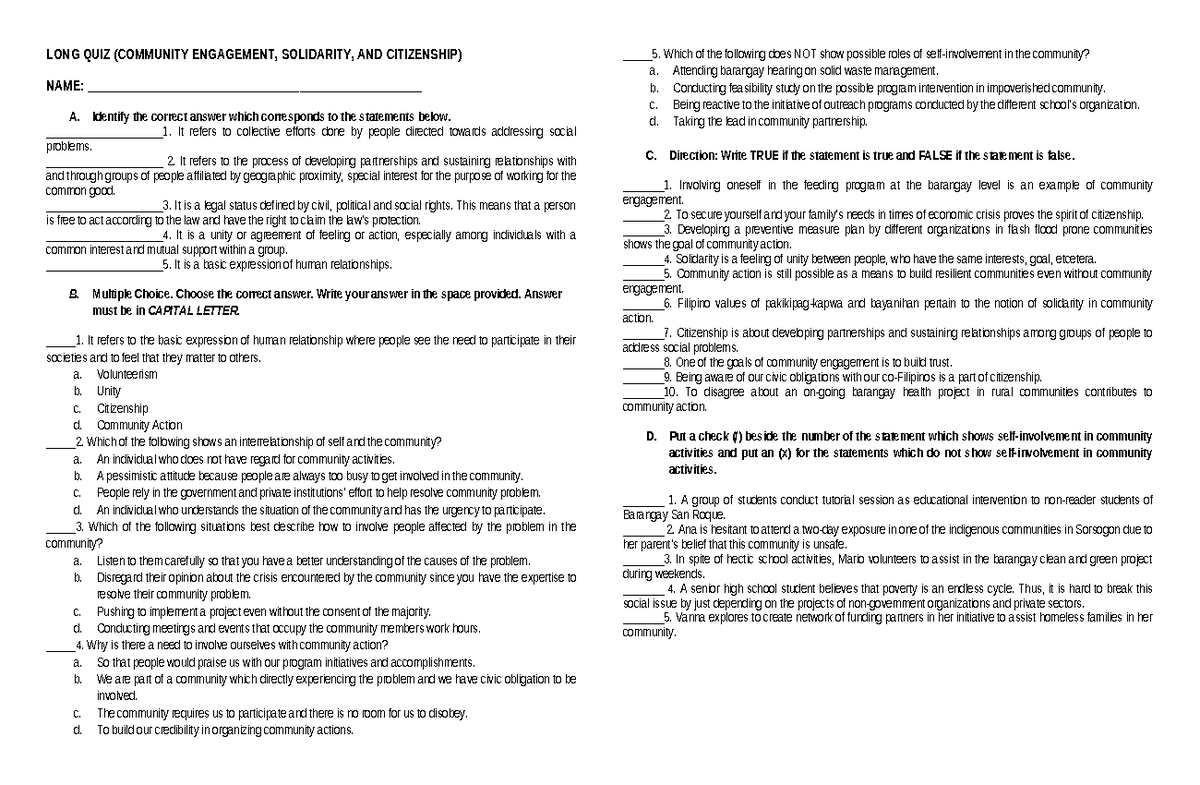 LONG QUIZ CESC - For academic purposes only - LONG QUIZ (COMMUNITY ...