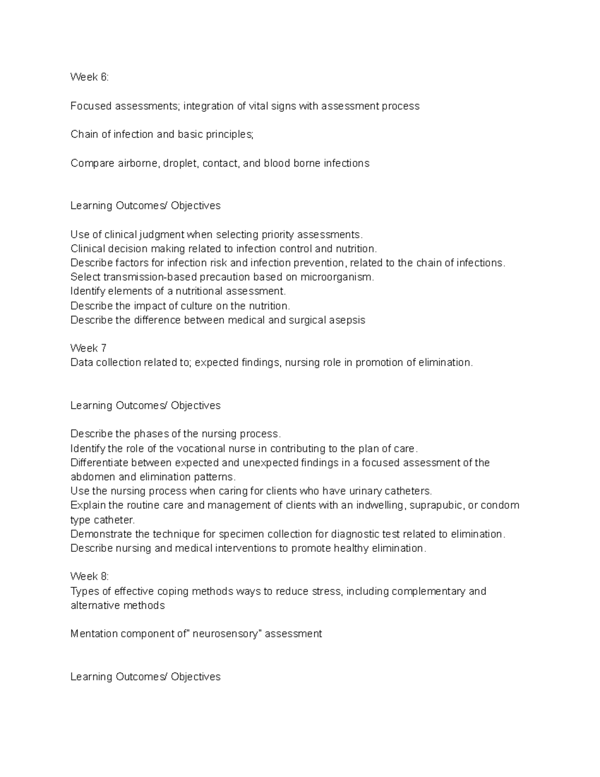 Nursing Week 6-11 Lecture Notes - Studocu