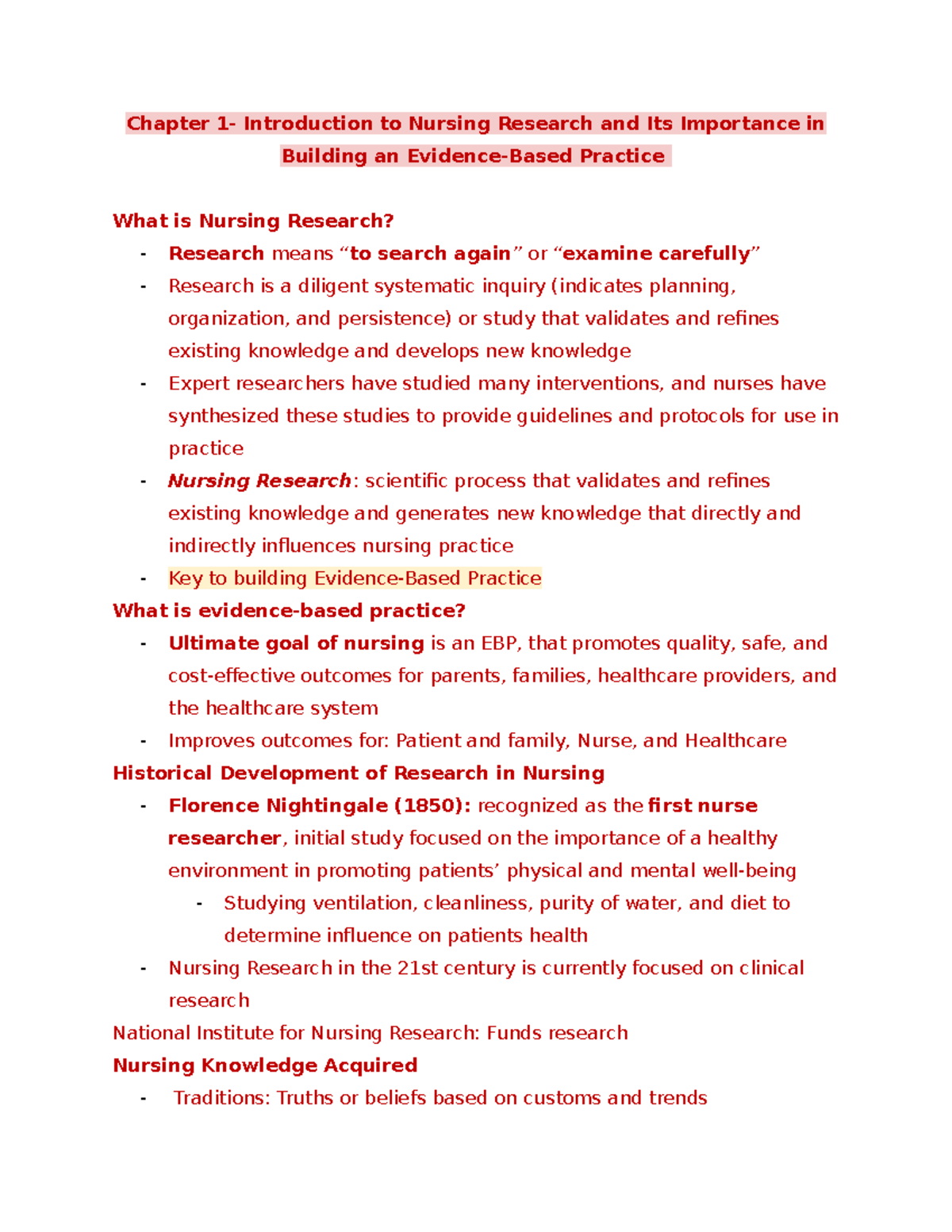 NUR 101: Chapter 1 - Intro to Nursing Research & Evidence-Based ...