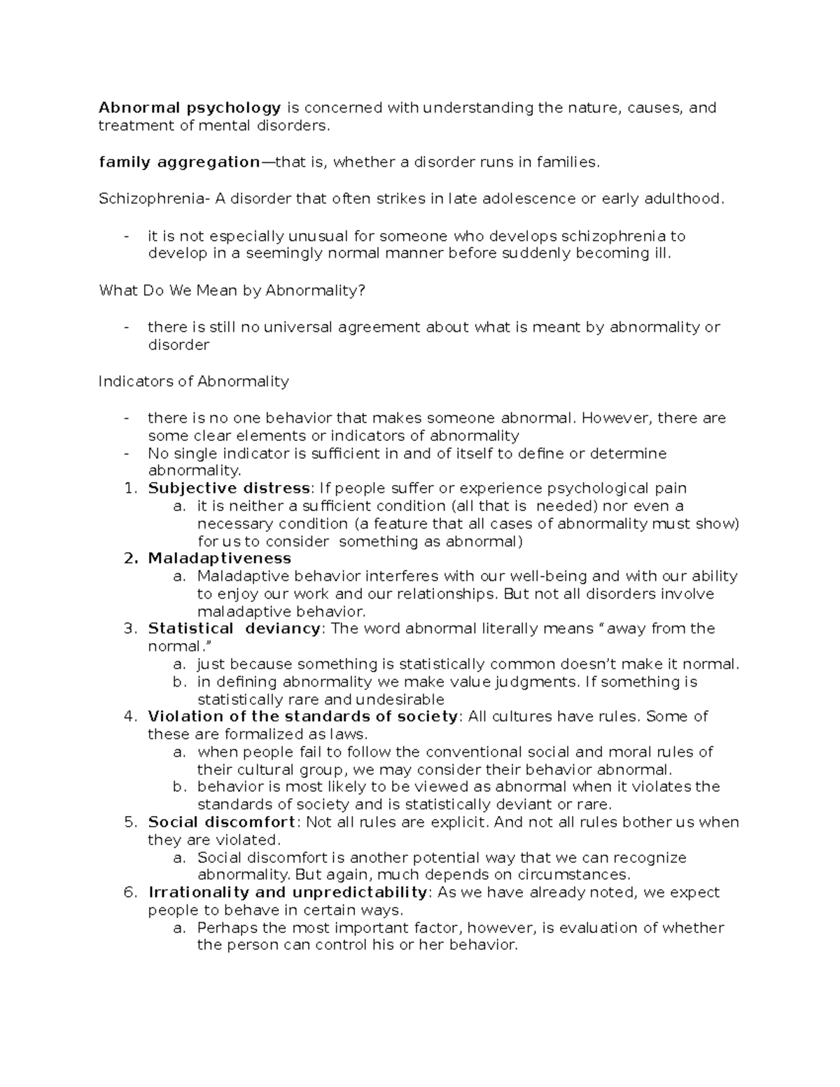 Ab Psych Notes - note - Abnormal psychology is concerned with ...
