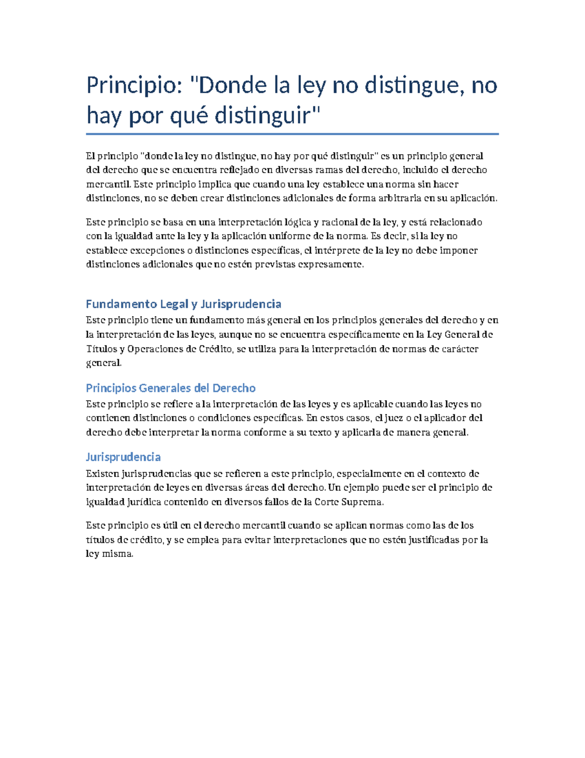 Principio General del Derecho: La Ley No Distingue - Studocu