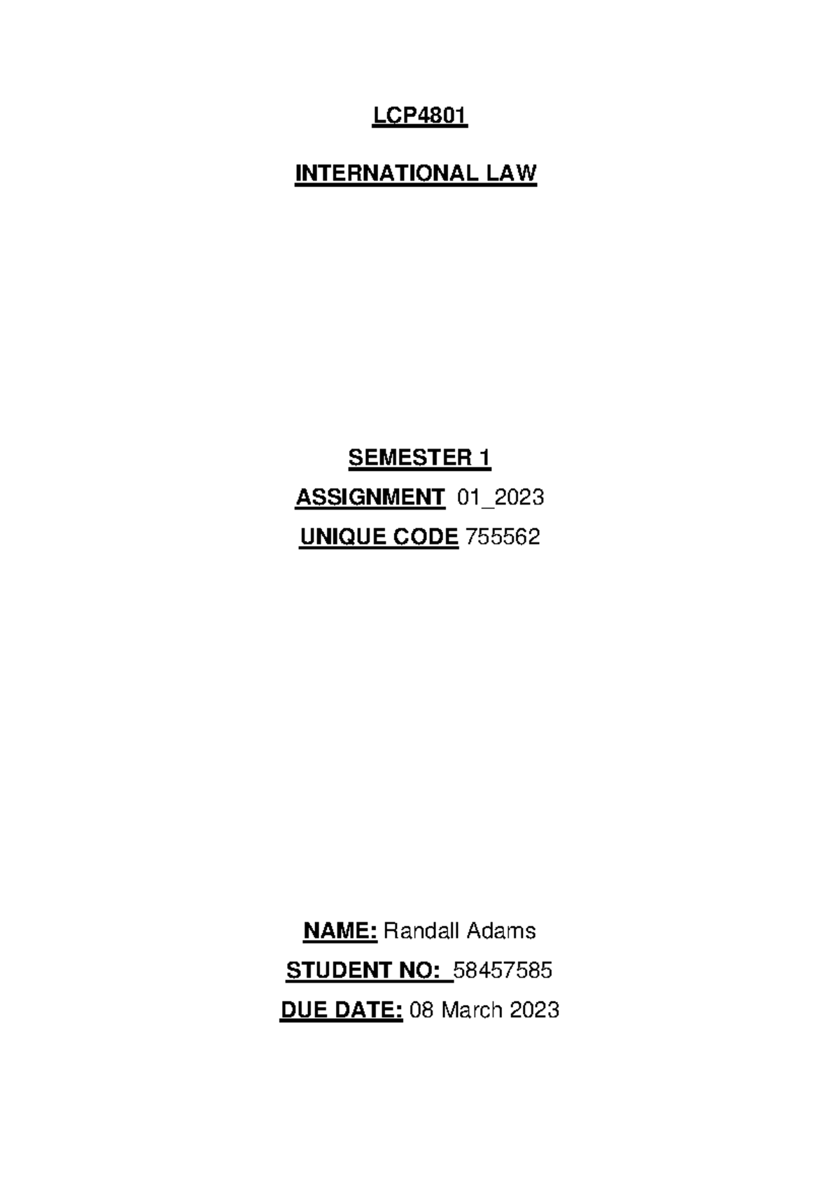 LCP4801 International Law Assignment 1 Analysis and Discussion - Studocu