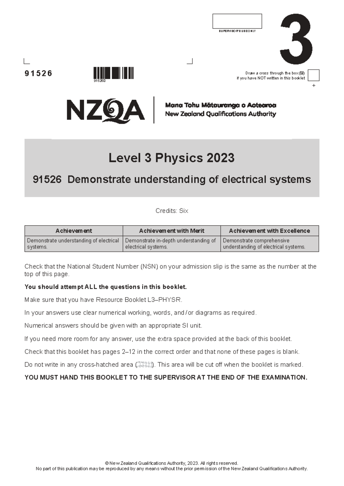 Physics 91526 Level 3 Exam 2023: Understanding Electrical Systems - Studocu
