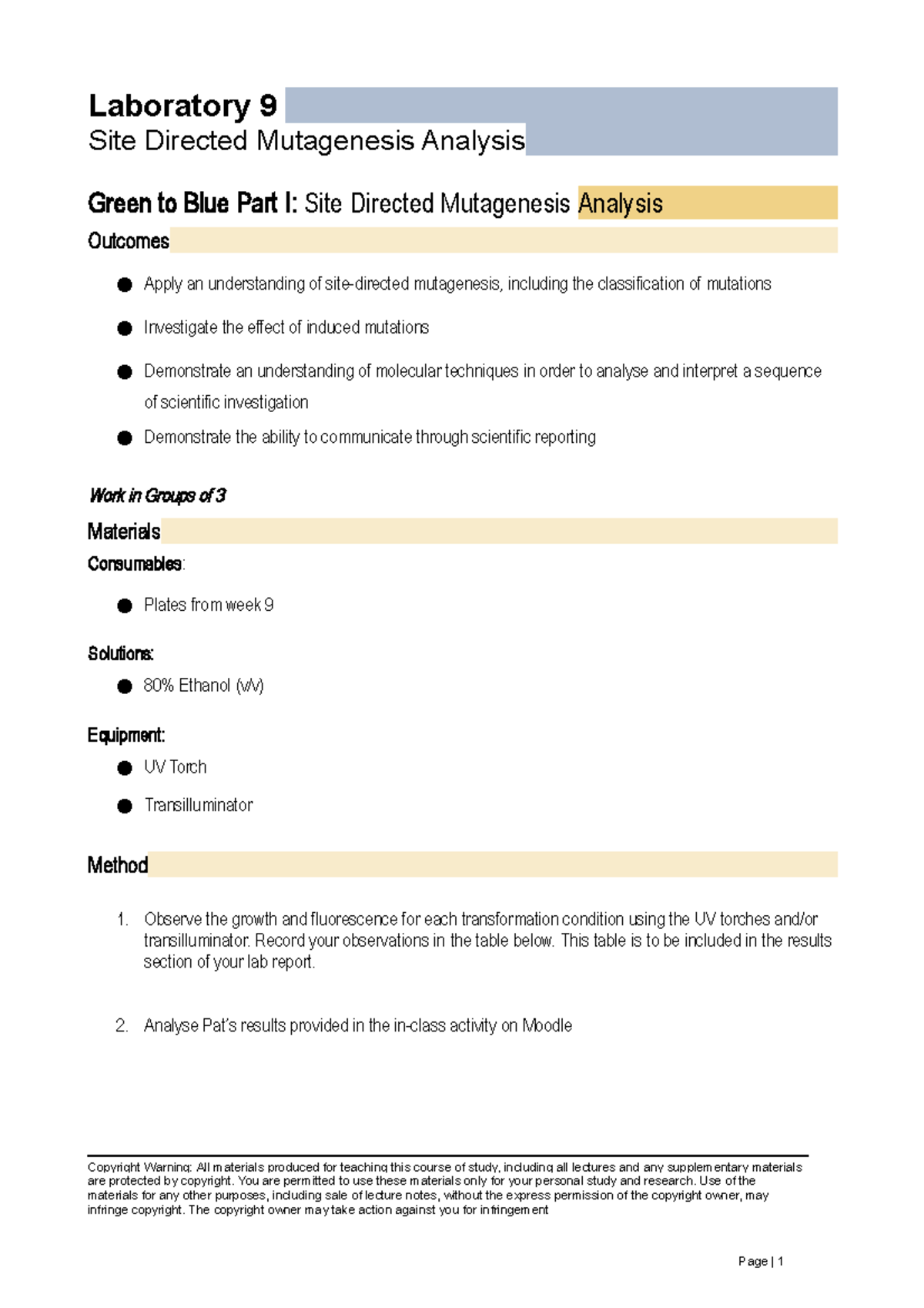 Lab 9 Protocol BMS1062: Site-Directed Mutagenesis Analysis Guide - Studocu