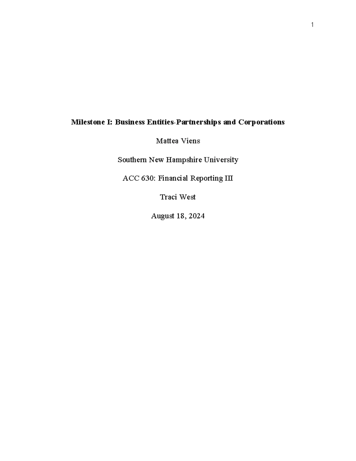 Milestone Two ACC 630 - Milestone Two: Estate Planning—Partnerships and ...