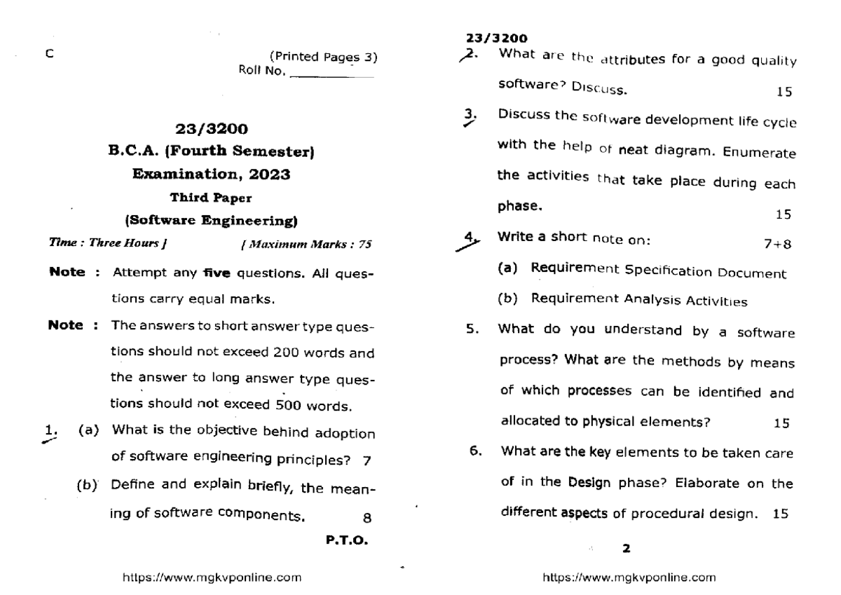 BCA 4th Sem Software Engineering Exam Notes 2023 - Studocu