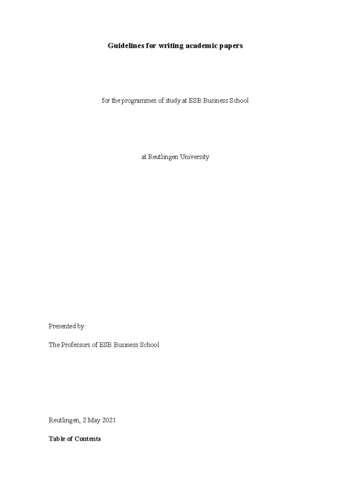 Academic Writing Guidelines for ESB Business School (Updated 2019 ...