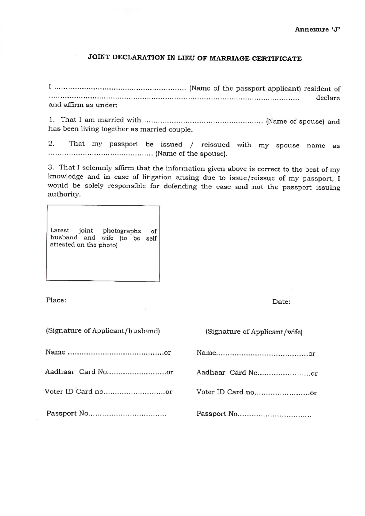 Annexure JOINT DECLARATION: Marriage Certificate Information - Studocu