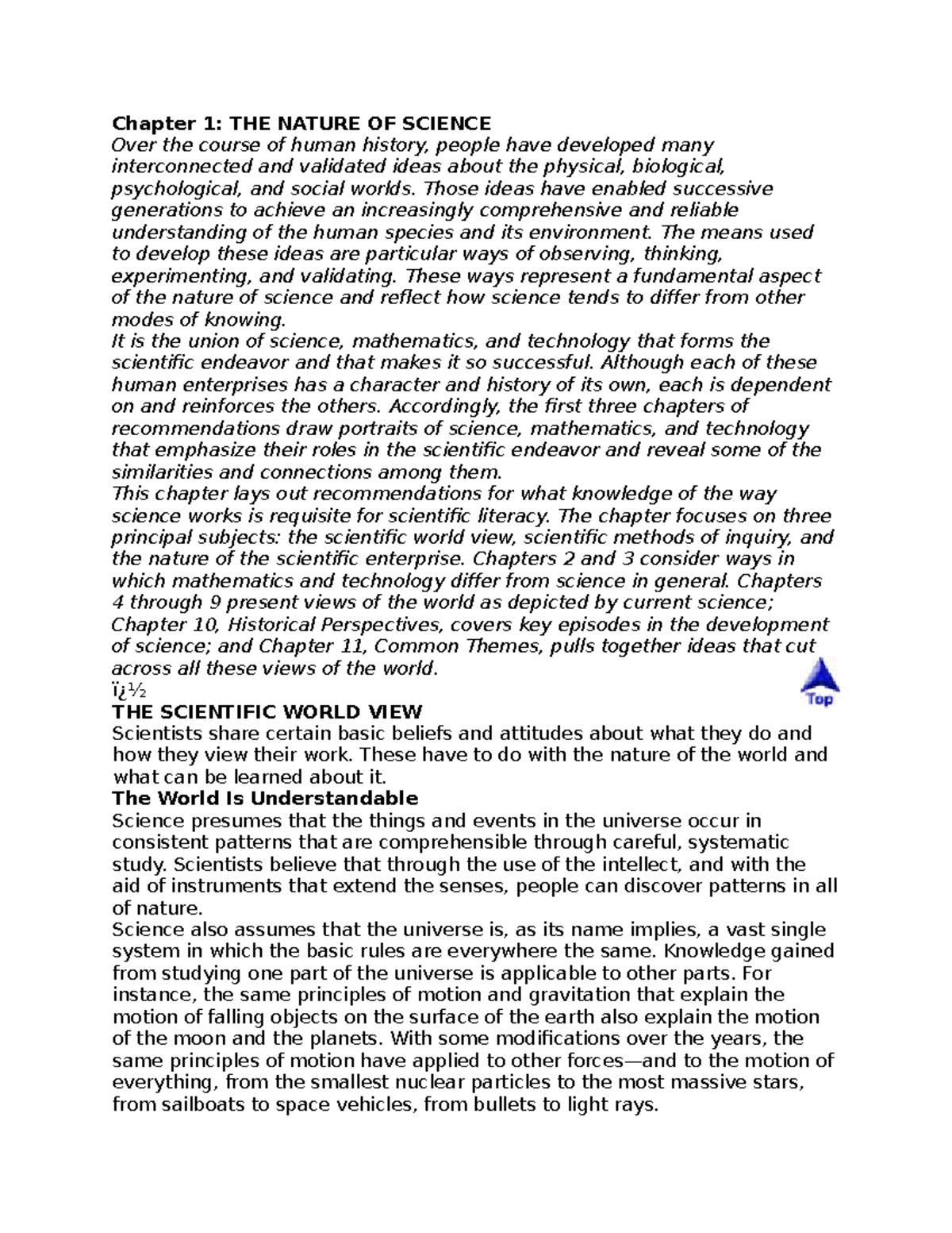 Chapter 1 - Lecture notes on chap 1 - Chapter 1: THE NATURE OF SCIENCE ...