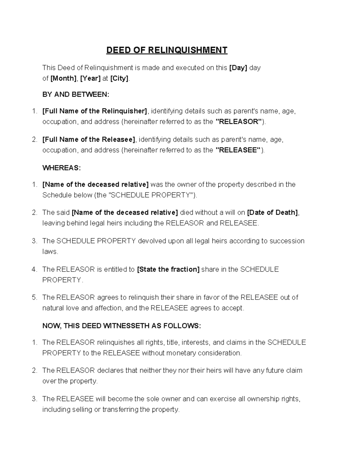 DEED OF RELINQUISHMENT - Drafting, Pleading & Conveyancing - Studocu