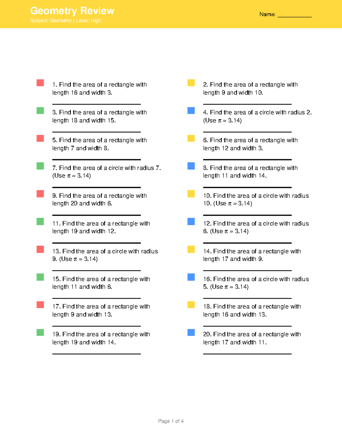 Geometry Review - High Level Practice Problems and Solutions - Studocu