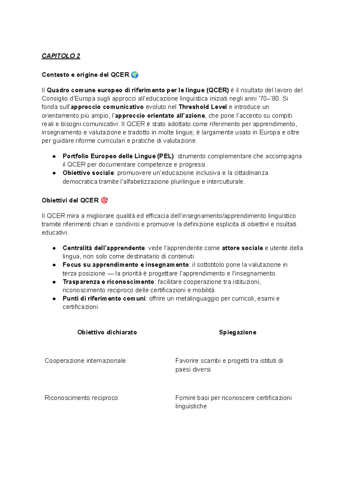 QCER - Riassunto del Capitolo 2: Contesto e Origine del QCER - Studocu