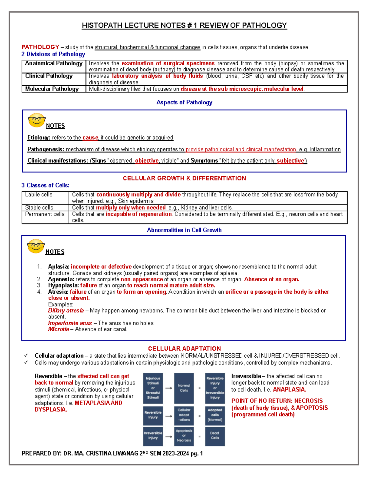 Lecture notes Patho - Summary General Biology 2 - PATHOLOGY – study of ...