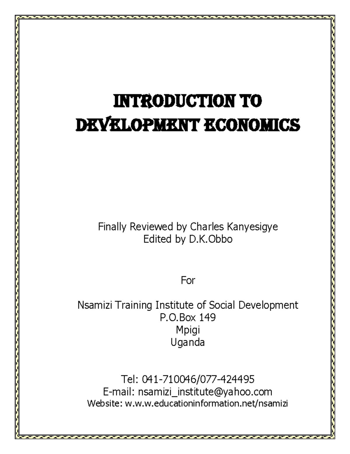 Development Economics: An Introduction and Key Concepts for DE101 - Studocu