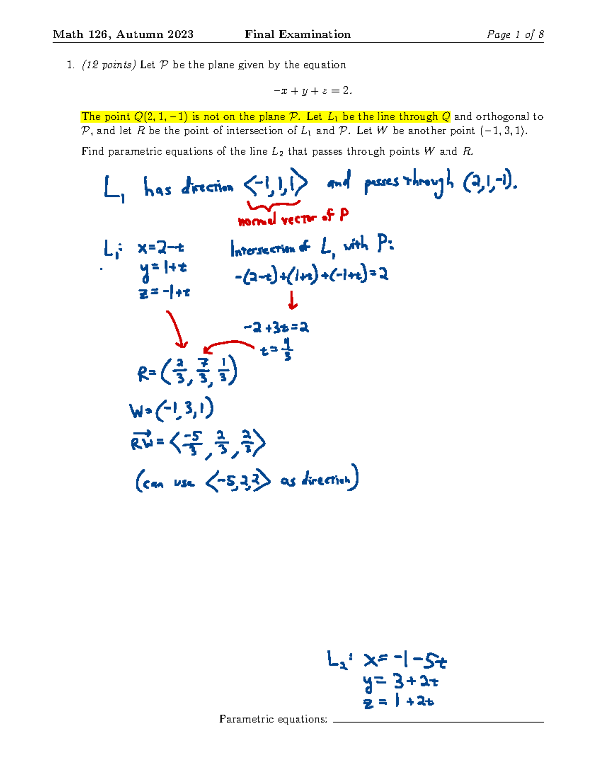 Math 126 Autumn 2023 Final Exam Solutions and Key Concepts - Studocu