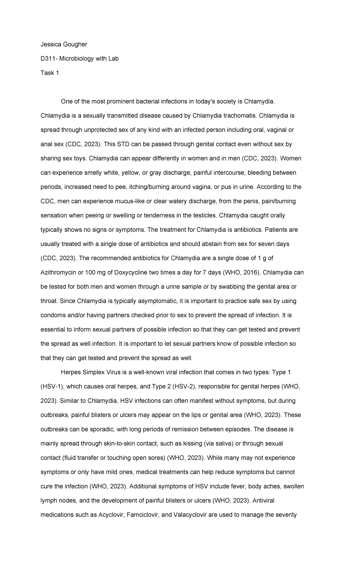 D311 Task 1: Understanding Chlamydia and Herpes Infections - Studocu