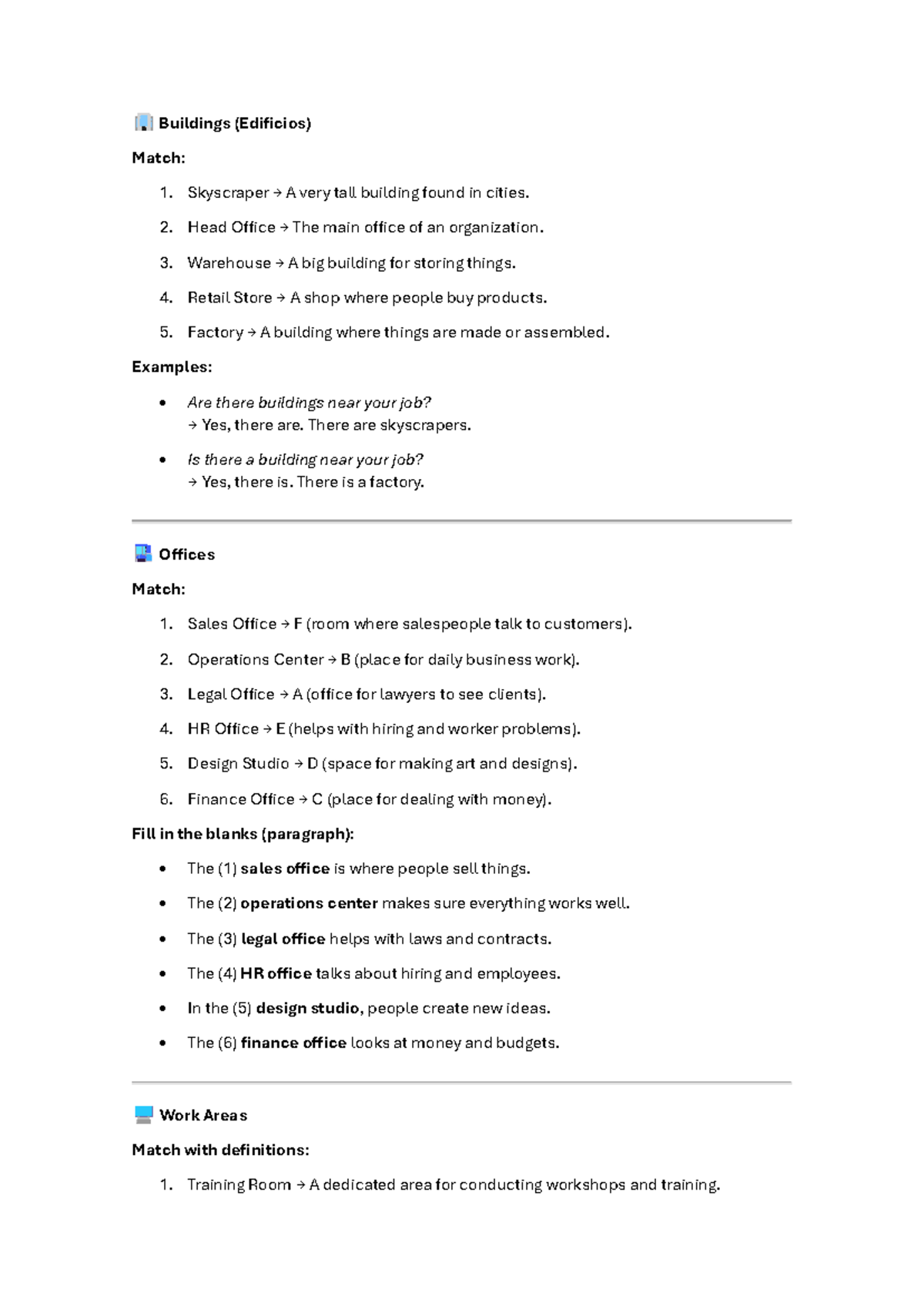 🏢 Buildings & Offices: Vocabulary & Grammar Exercises - Studocu