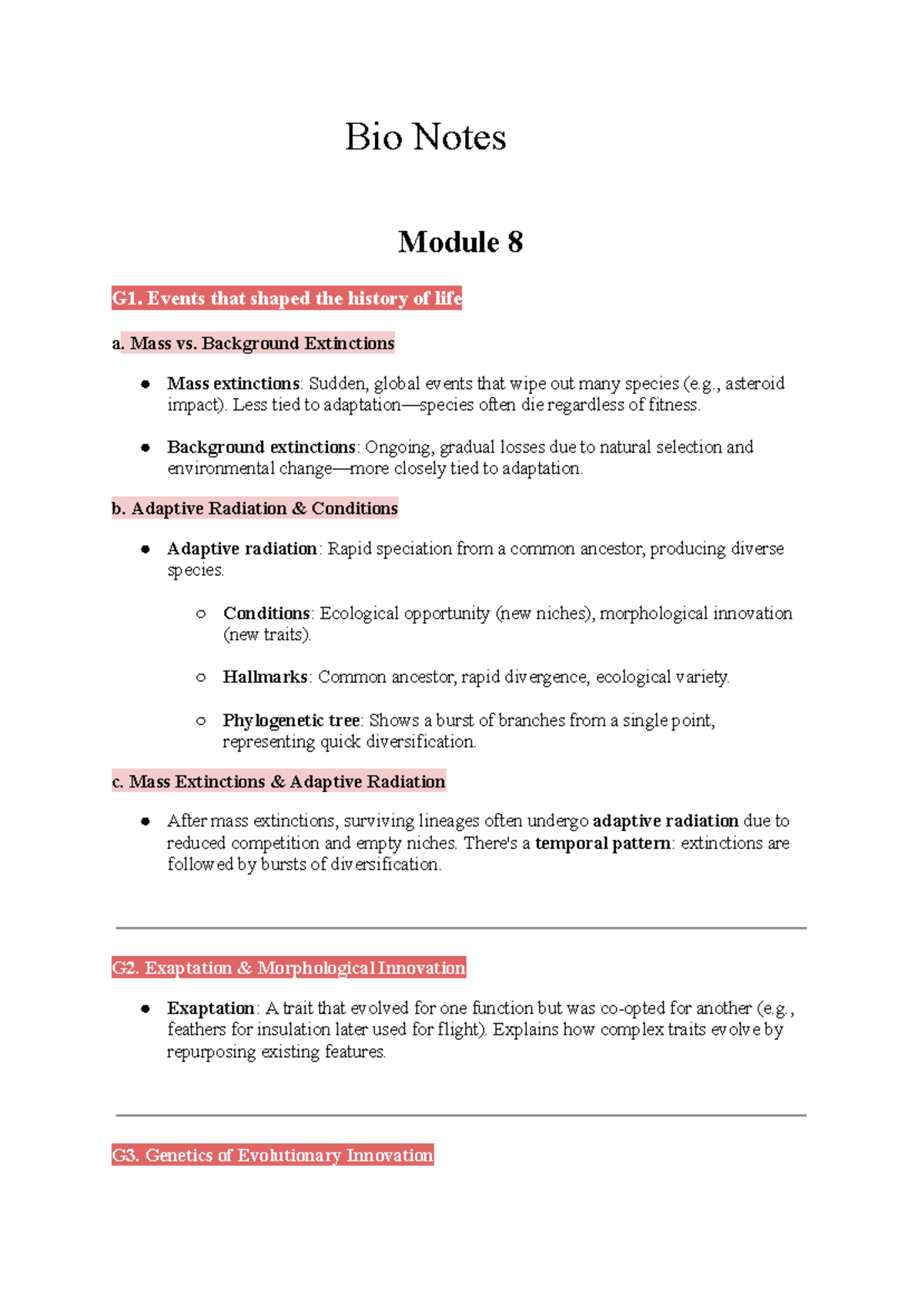 Biology 1001 Notes: Module 8 & 9 - Key Concepts and Definitions - Studocu