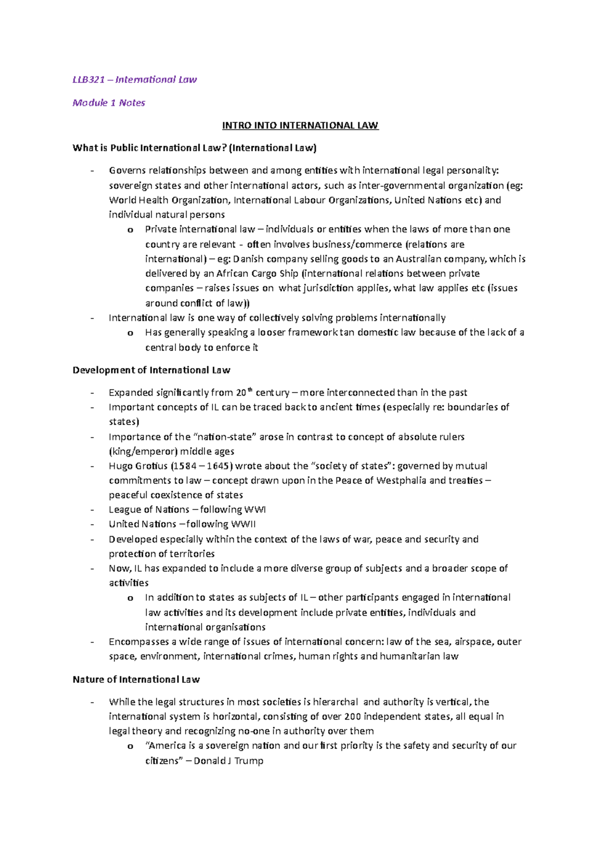 International LAW Module ONE Notes Final - LLB321 – International Law ...