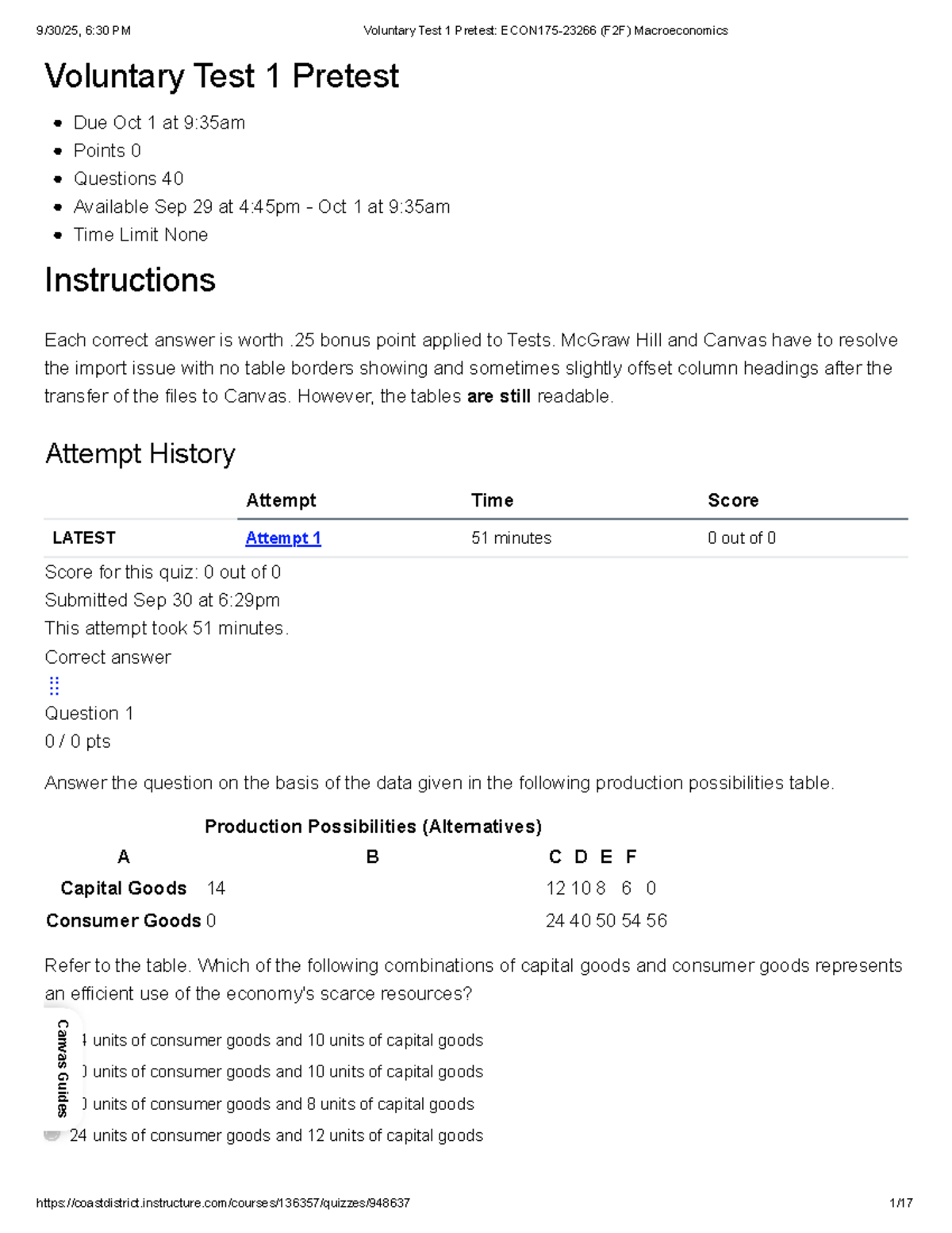 Voluntary Test 1 Pretest: ECON175-23266 (F2F) Macroeconomics Overview ...