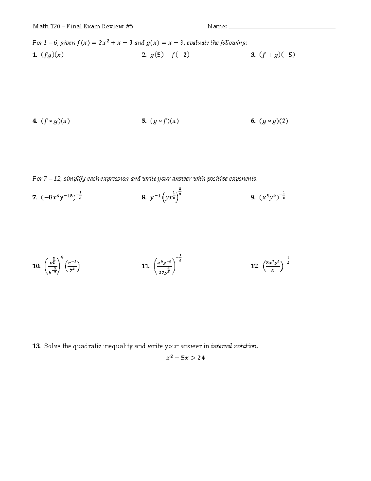 Math 120 Final Exam Review: Key Concepts and Practice Problems - Studocu