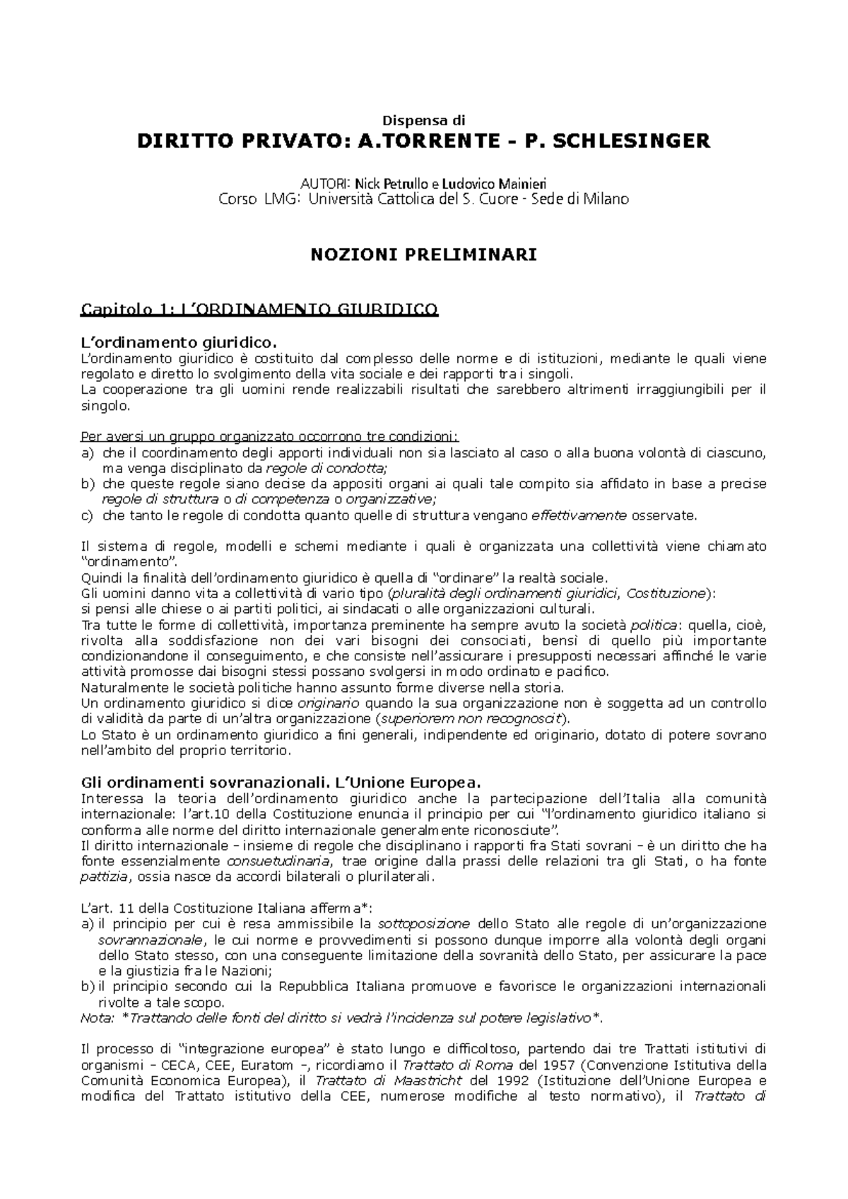 Dispensa Torrente - Riassunto di Diritto Privato del Manuale A. Torrente - Document Preview