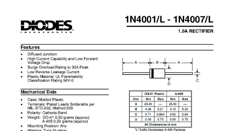 1N4007 Diodes Specifications and Features Overview - Studocu