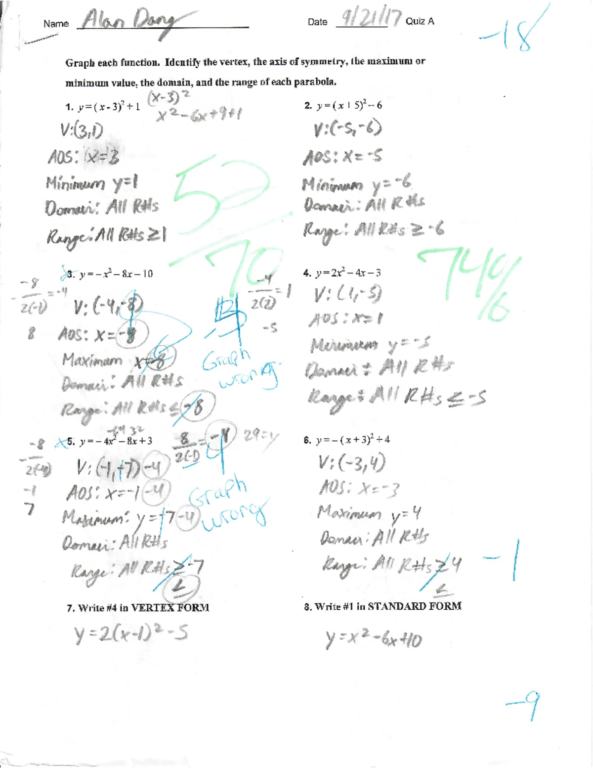 Alg 2 e - Alg 2 e - Name:Alan Dang All about Quadratics When asked to ...