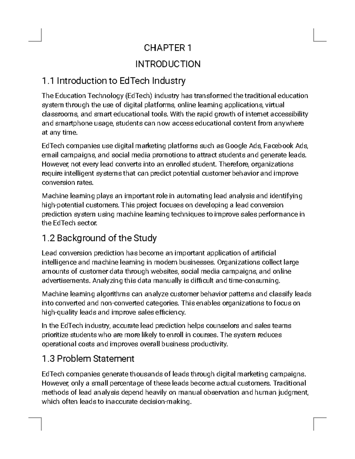 CHAPTER 1.1: Introduction to EdTech and Lead Conversion Prediction ...