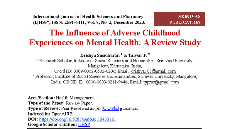 The Influence of Adverse Childhood Experiences on Mental Health: A ...