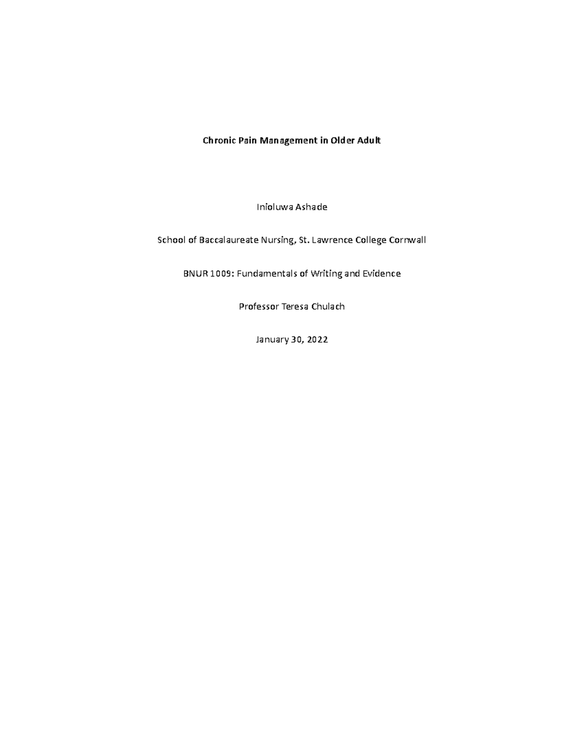Chronic Pain Management in Older Adults: BNUR 1009 Insights and ...