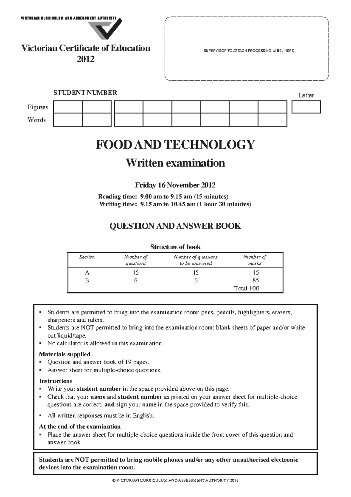 Food Technology Year 12 Exam Questions (2012) - Studocu