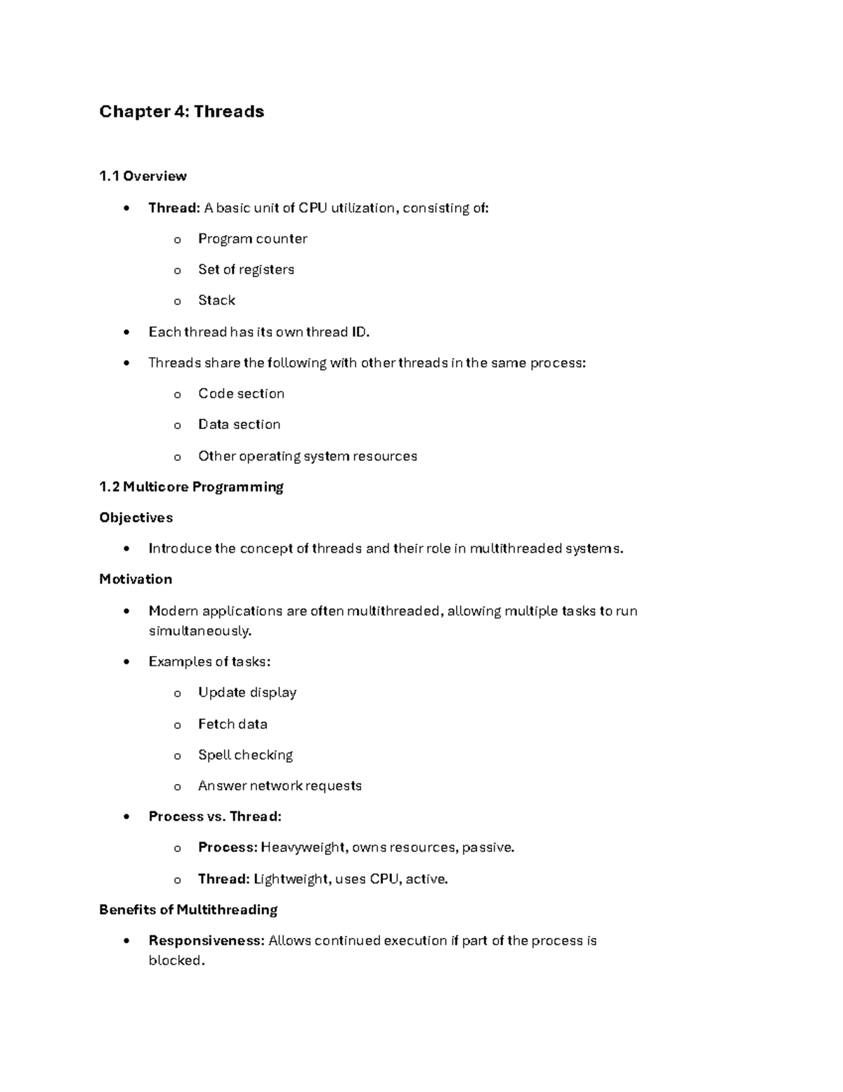 CH 4 Threads and Multicore Programming Concepts - Chapter 4: Threads 1 ...
