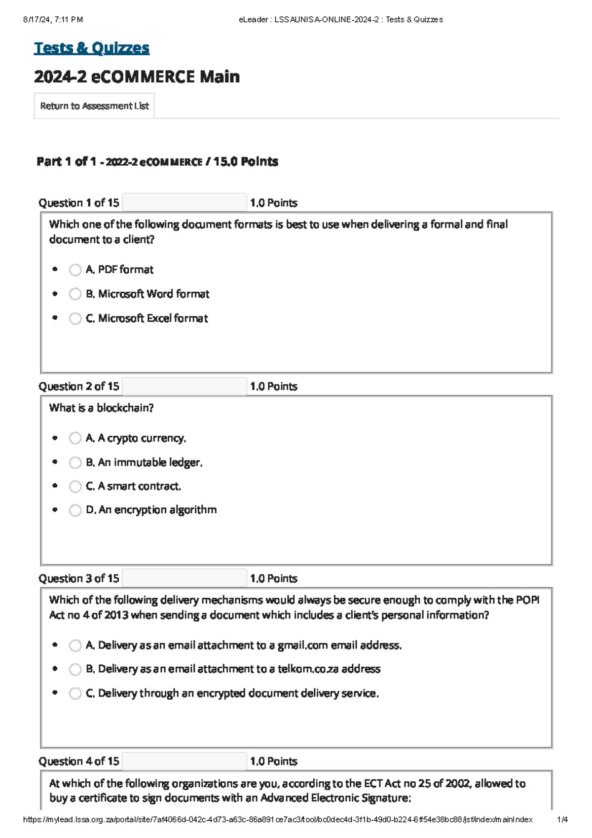 eCOM 2024 Tests and Quizzes: Key Topics and Concepts - Studocu
