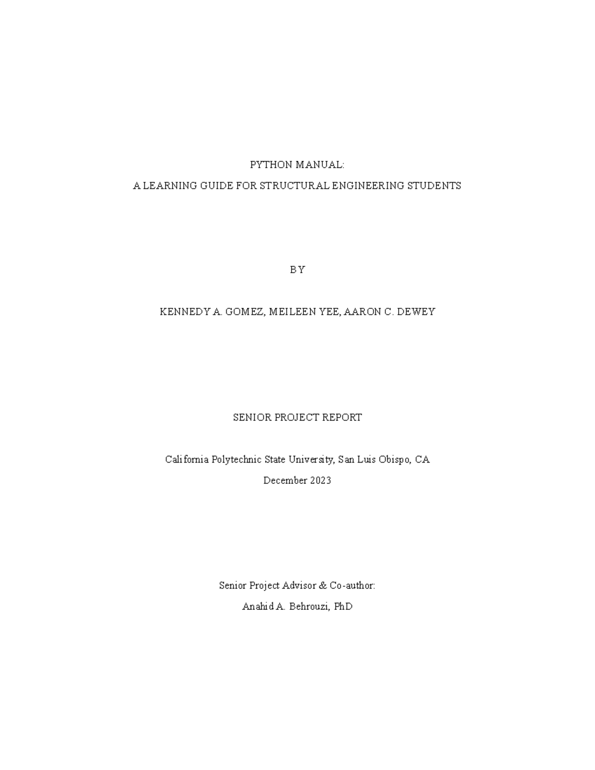 Python Manual a Learning Guide for Structural Engineering Studen ...