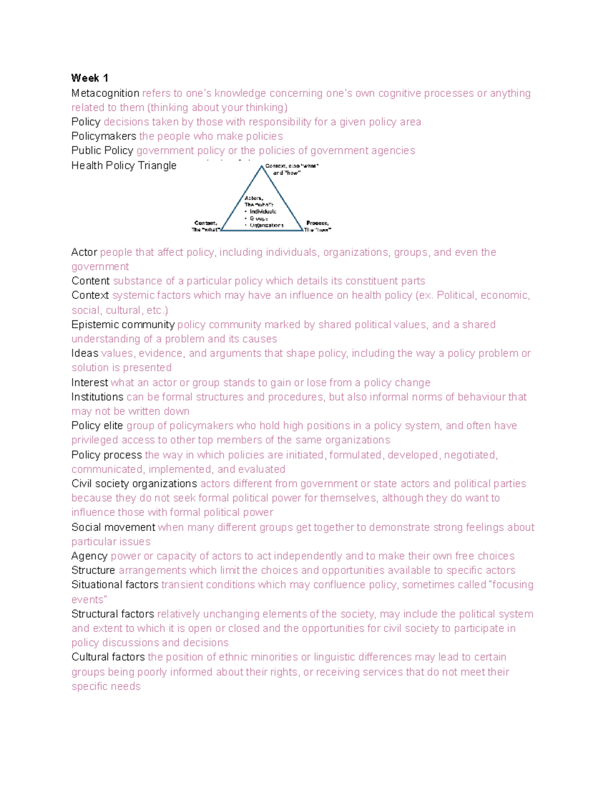Week 1 & 2: Health Policy Concepts and Decision-Making - Studocu