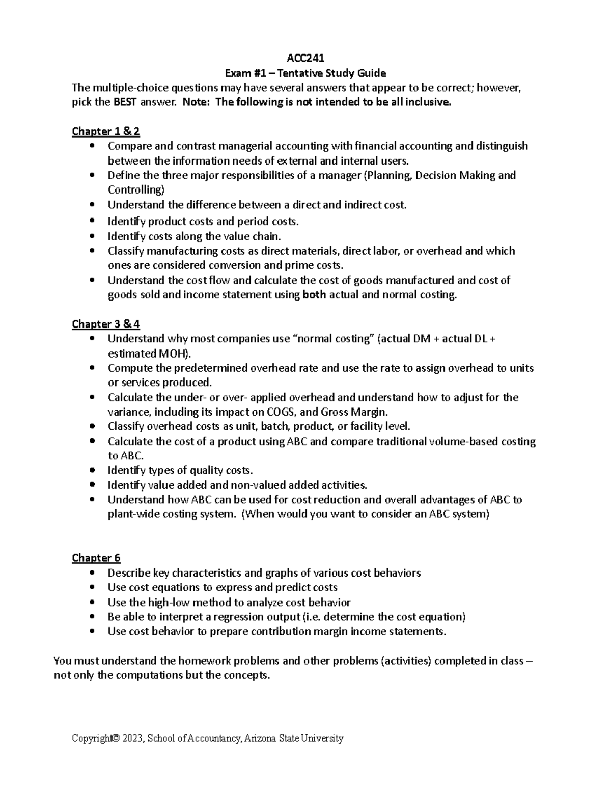 ACC241 Exam 1 Study Guide: Key Concepts and Practice Problems - Studocu