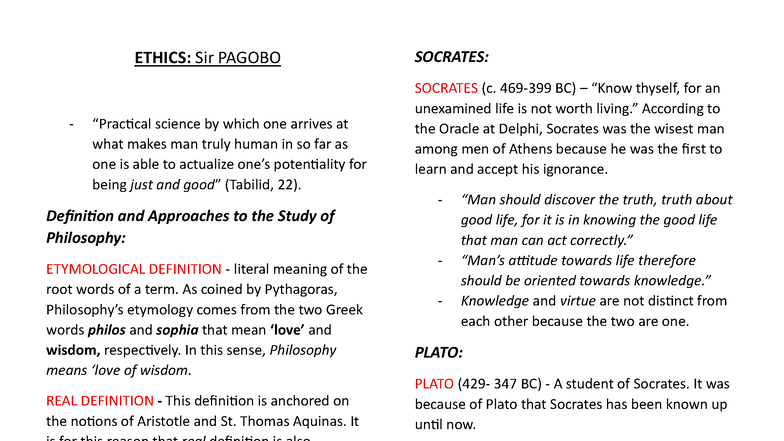 Ethics Reviewer Socrates And The Foundations Of Philosophy Studocu