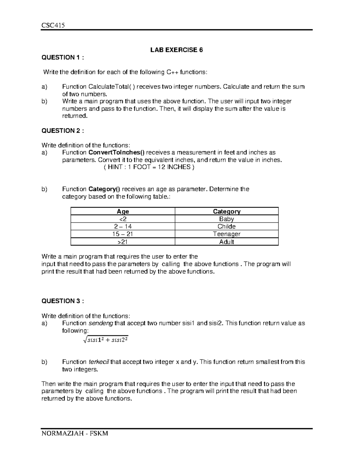 LAB Exercise 6 - C++ Function Definitions and Implementations - Studocu