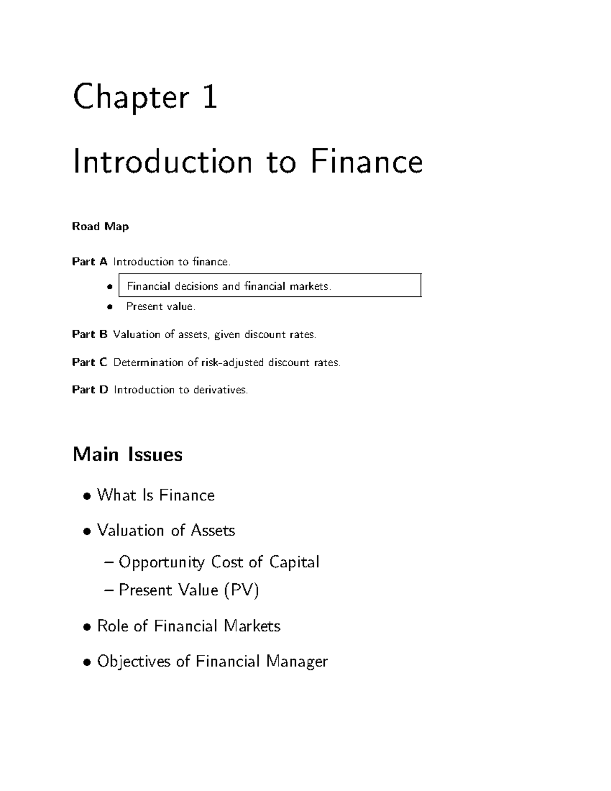 15.401 Introduction to Finance Chapter 1 Lecture Notes - Studocu