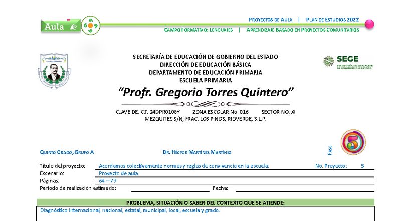 Proyectos de Aula: Normas de Convivencia en Quinto Grado 2022 - Studocu