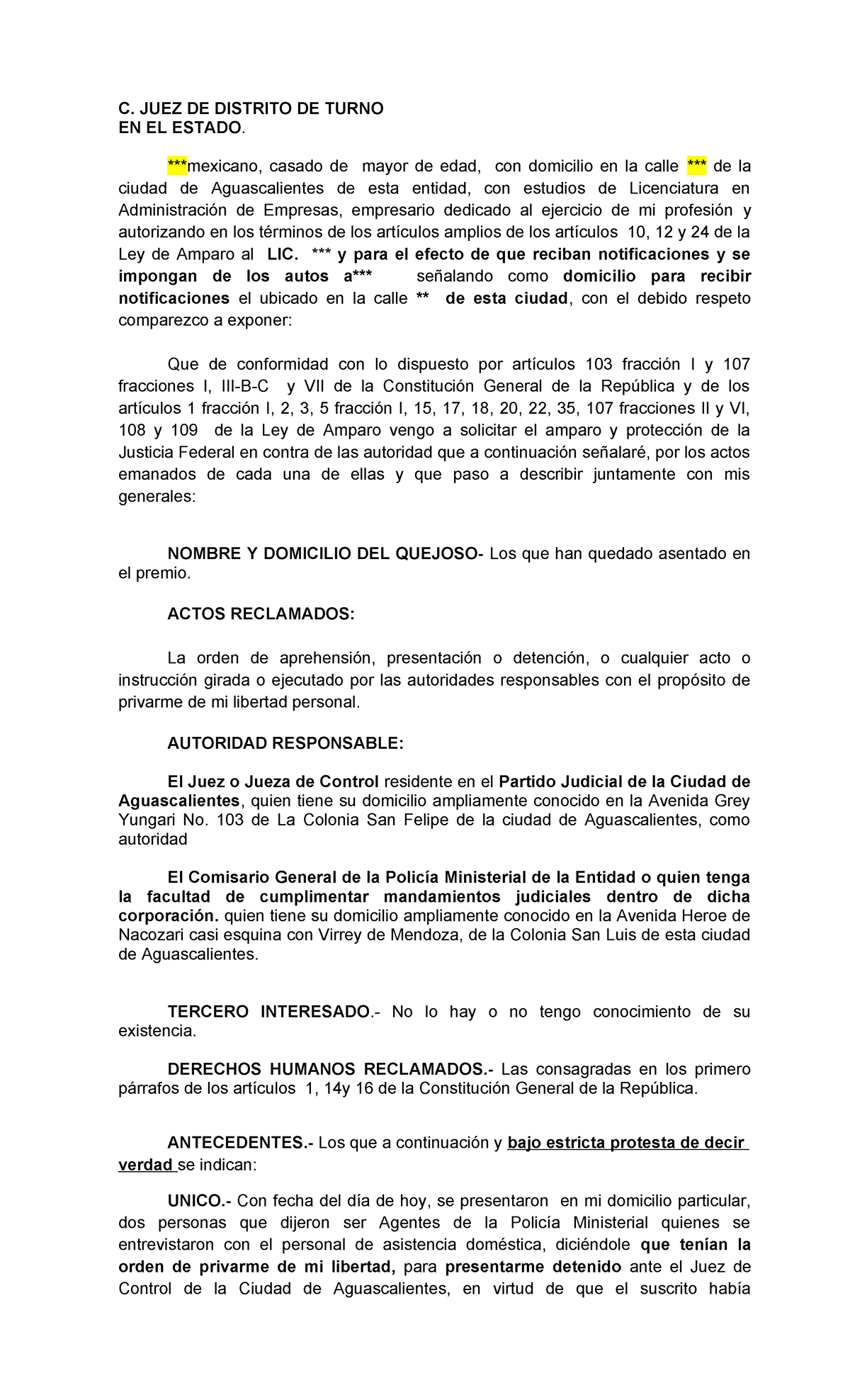 Indirecto Orden contra orden de Aprehension Generica - C. JUEZ DE ...
