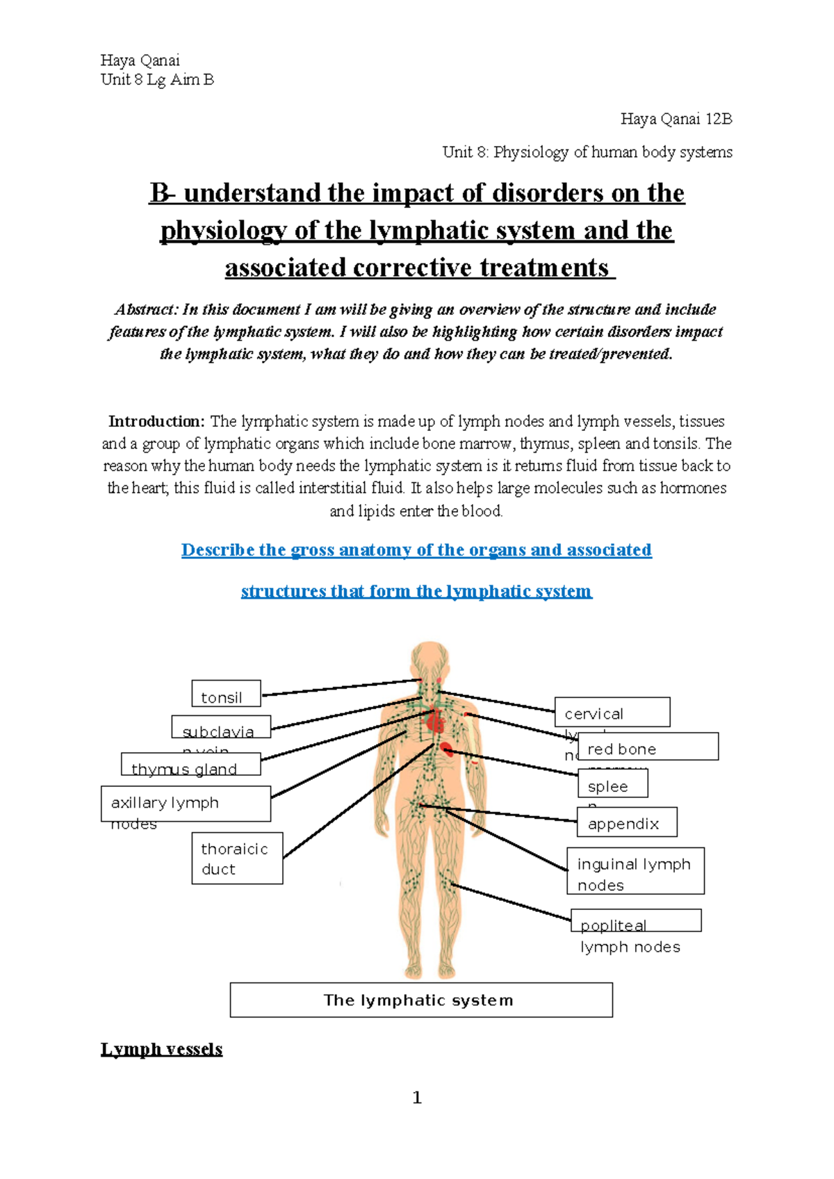 Unit 8 Aim B: Physiology of the Lymphatic System and Disorders - Studocu