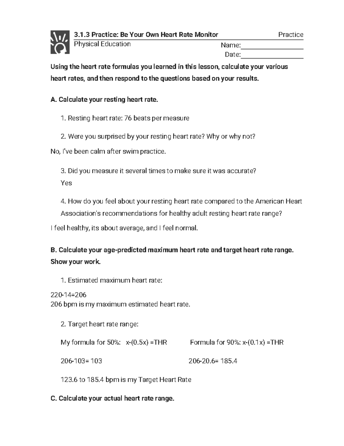 3.1.3 Practice: Heart Rate Monitoring in Physical Education - Studocu