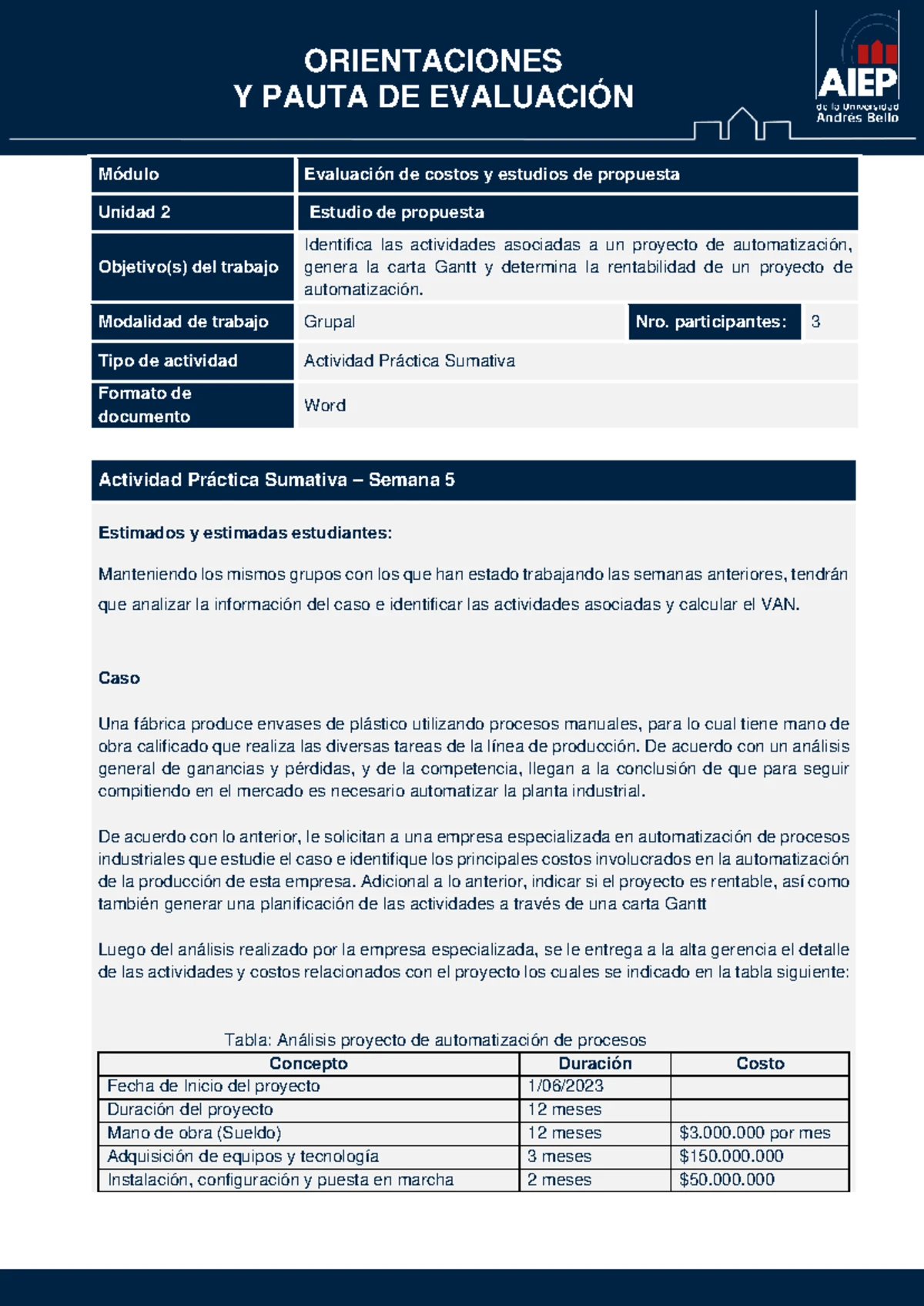 Prueba 1: Informe de Costo y Presupuesto - AVMO Otoño 2025 - Studocu