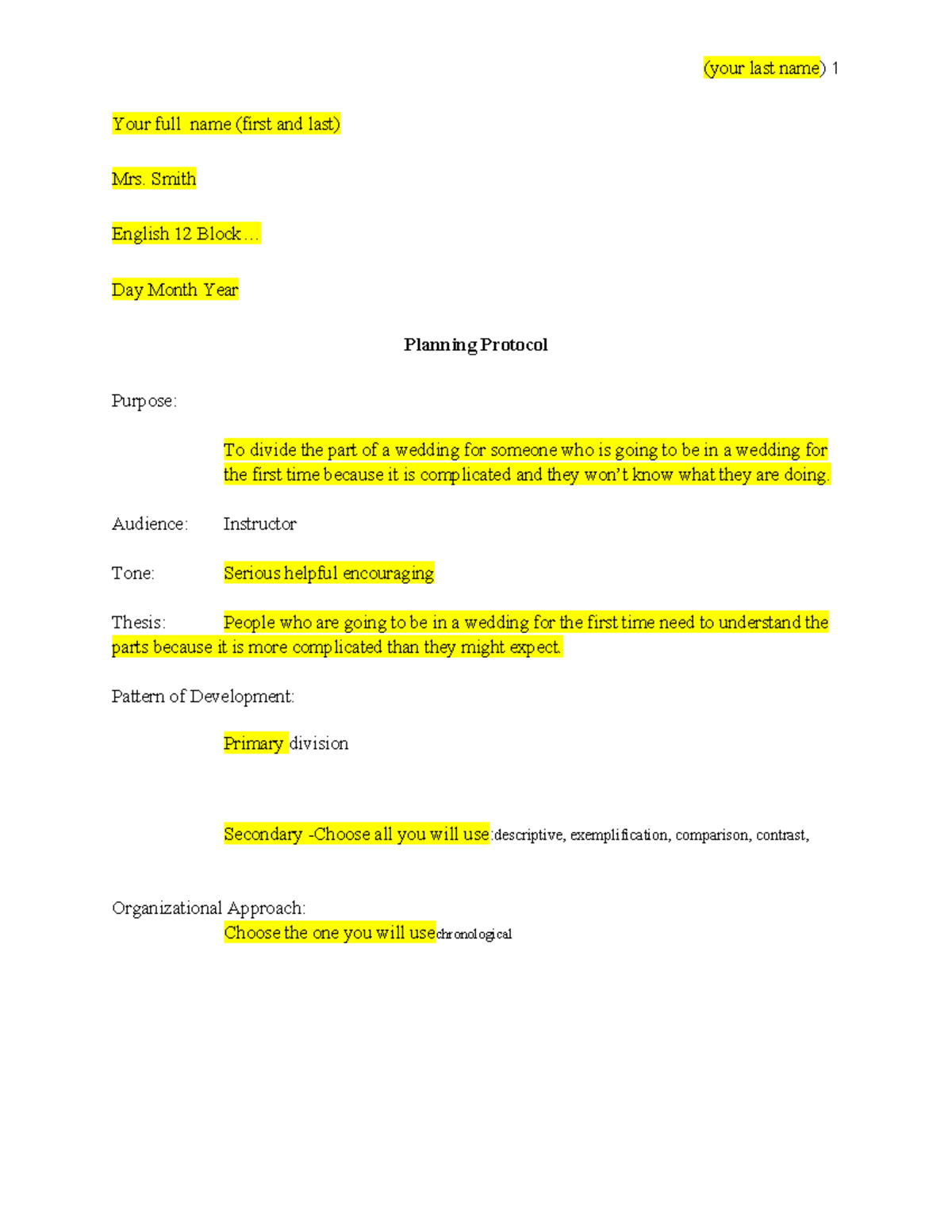 English 12: Wedding Participation Planning Protocol Template - Studocu