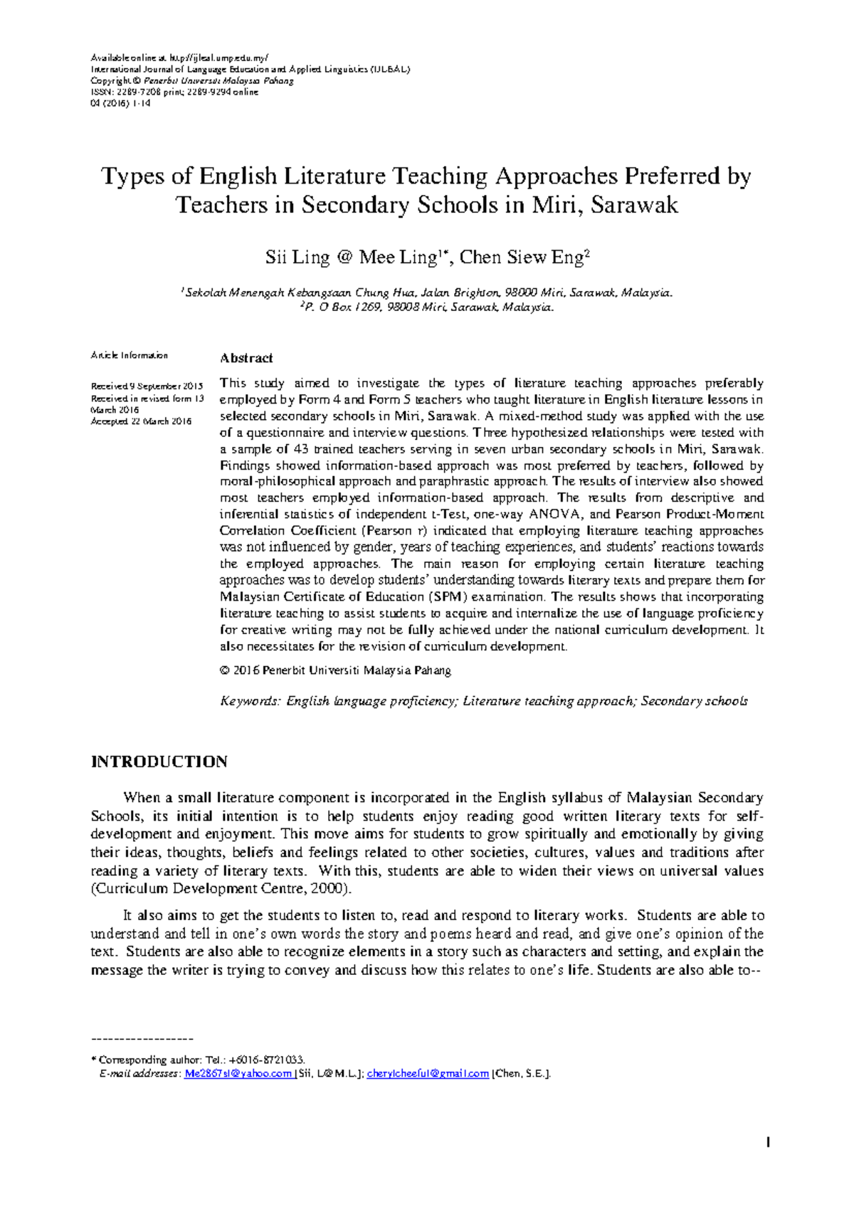 Types of English Literature Teaching Approaches in Secondary Schools ...