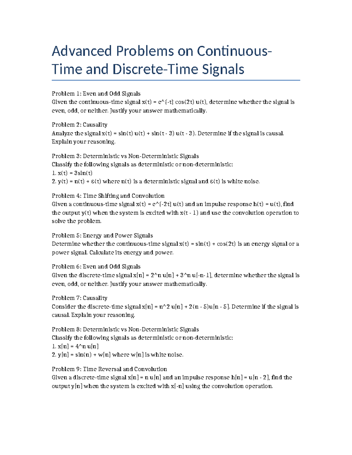 Advanced Problems Continuous Discrete Signals - Advanced Problems on ...